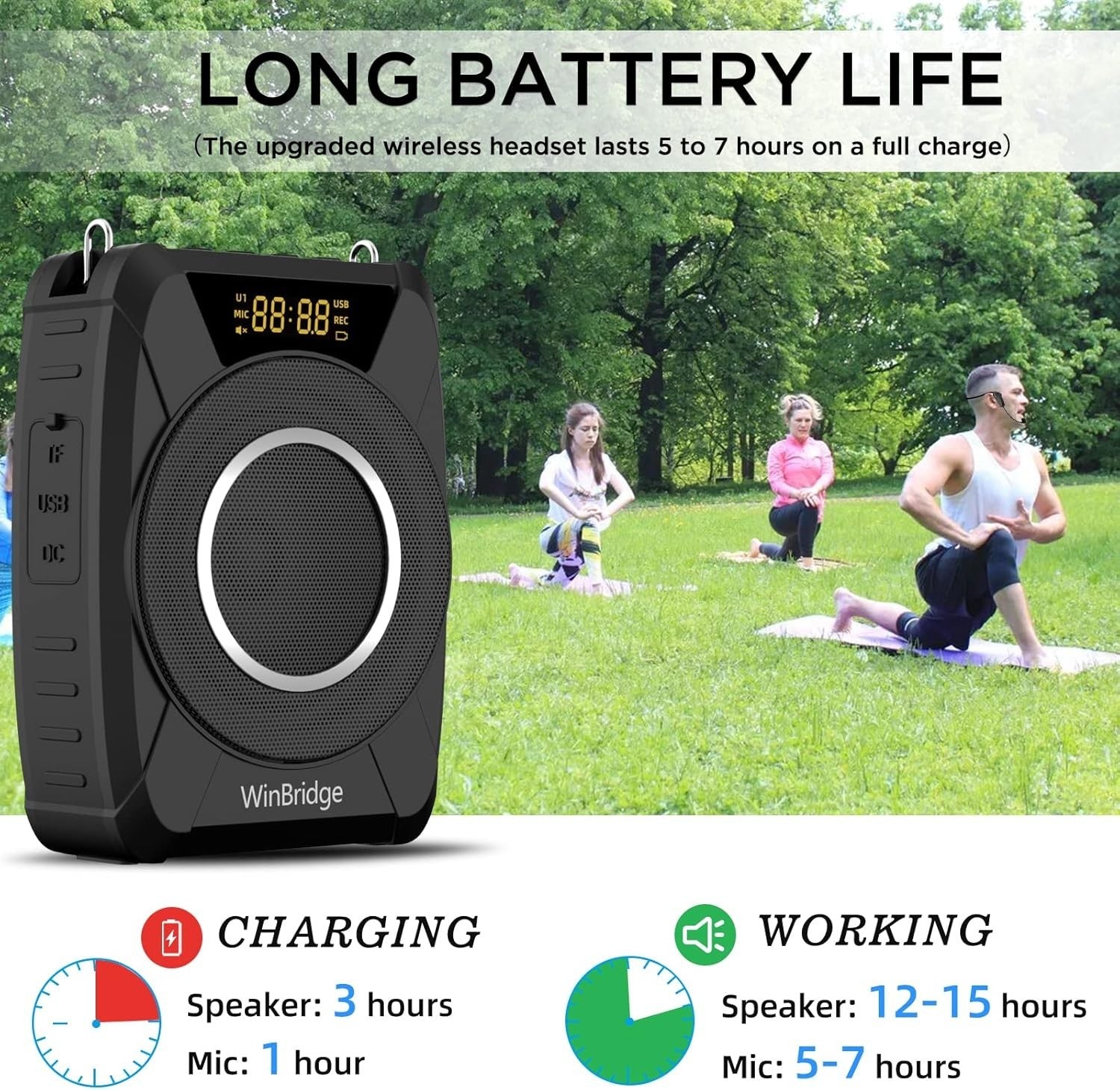 20W Bluetooth 5.0 Voice Amplifier Wireless Mic IPX6 15H PA