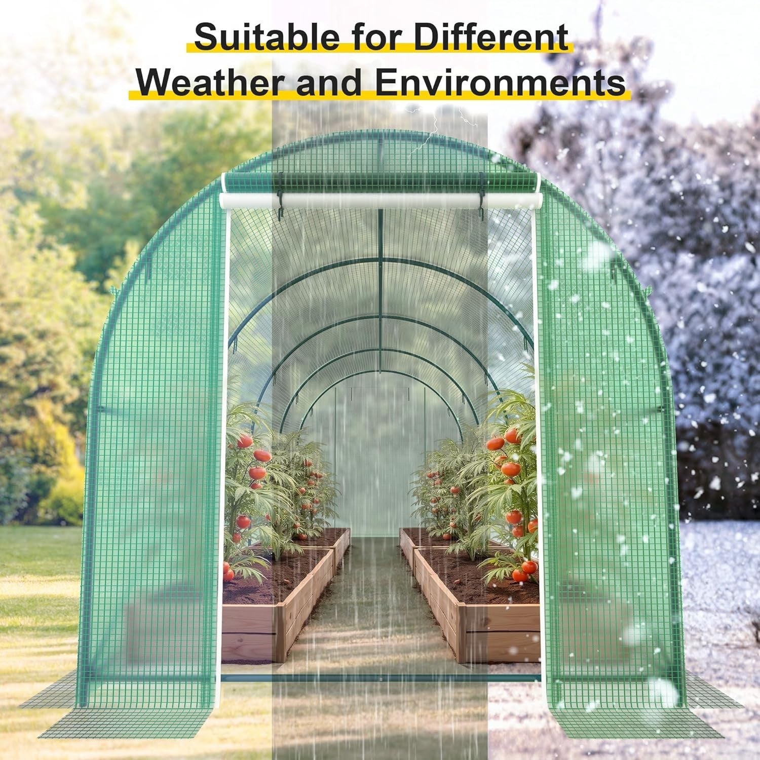 Walk-In Greenhouse 15x7x7ft | Heavy Duty Steel Frame & PE Cover