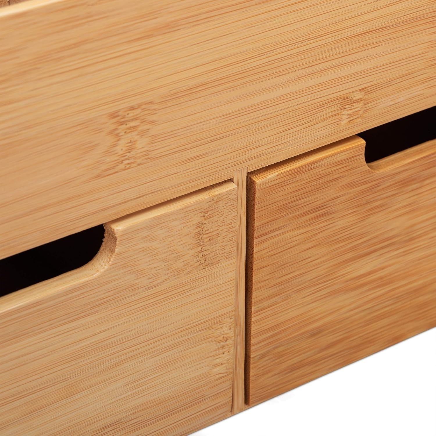 Desk Organizer Bamboo 6 Compartments 2 Drawers Office Storage Box