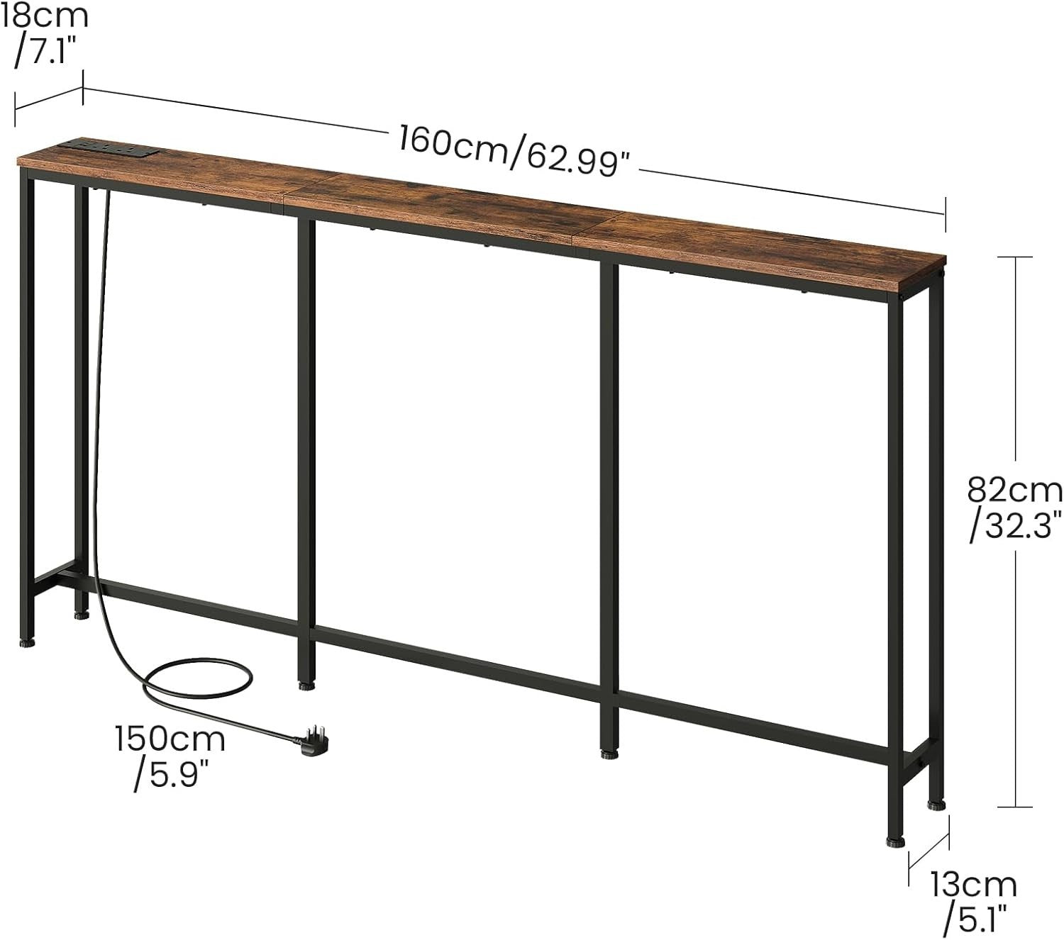 Slim Rustic Console Table with Power Outlet & USB Charging Station
