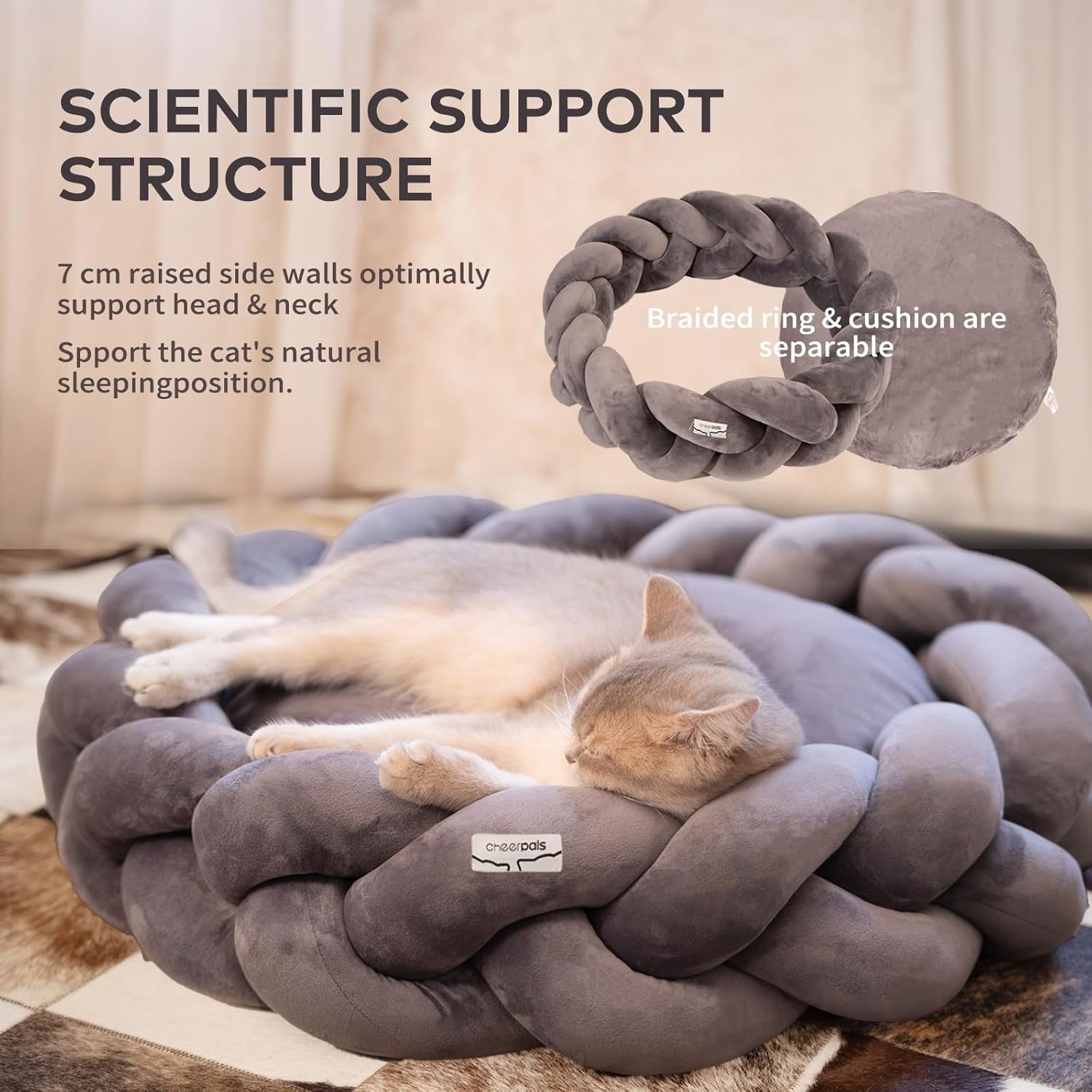 Large Orthopedic Cat Bed Braided Pet Sofa Washable Cushion Cozy Nest