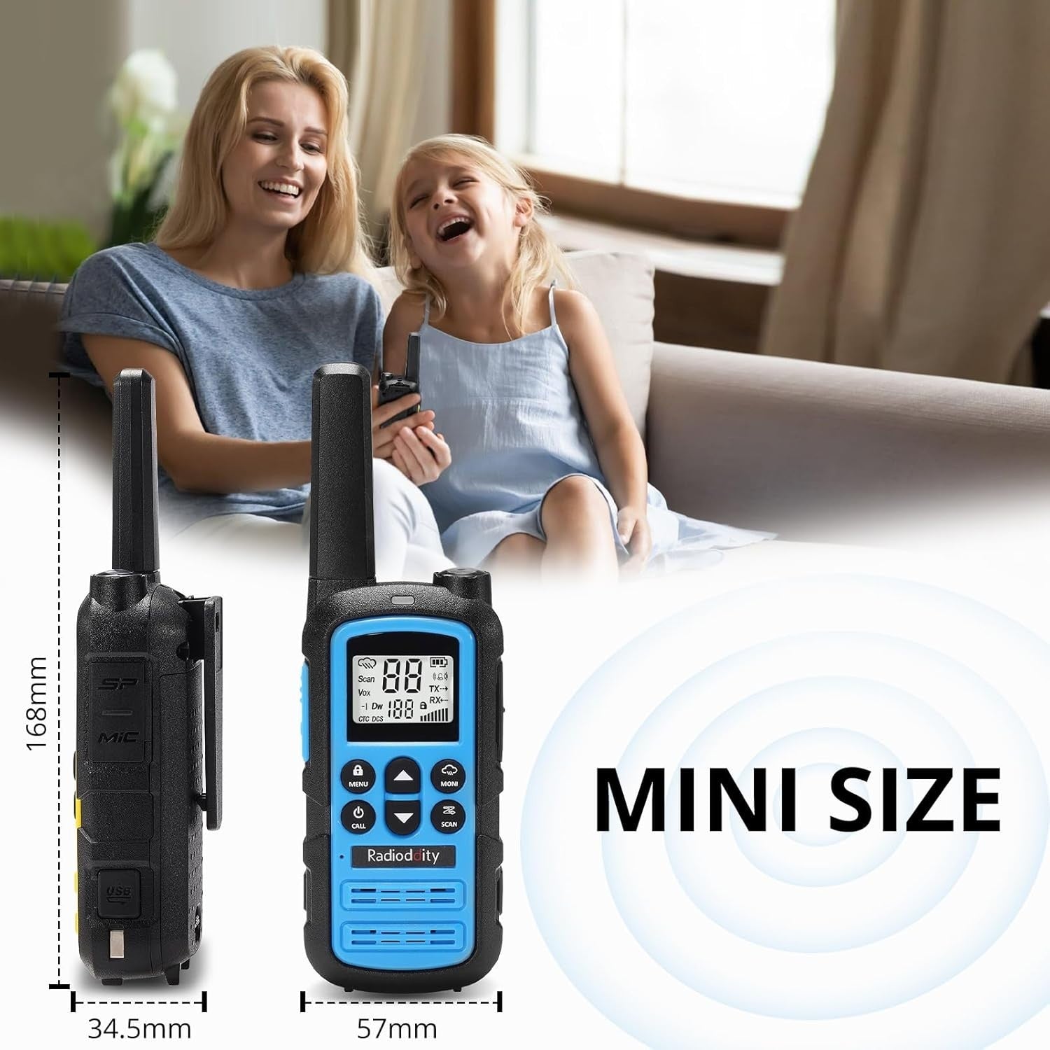 Kids Walkie Talkies PMR446 Rechargeable Long Range VOX USB-C 2 Pack