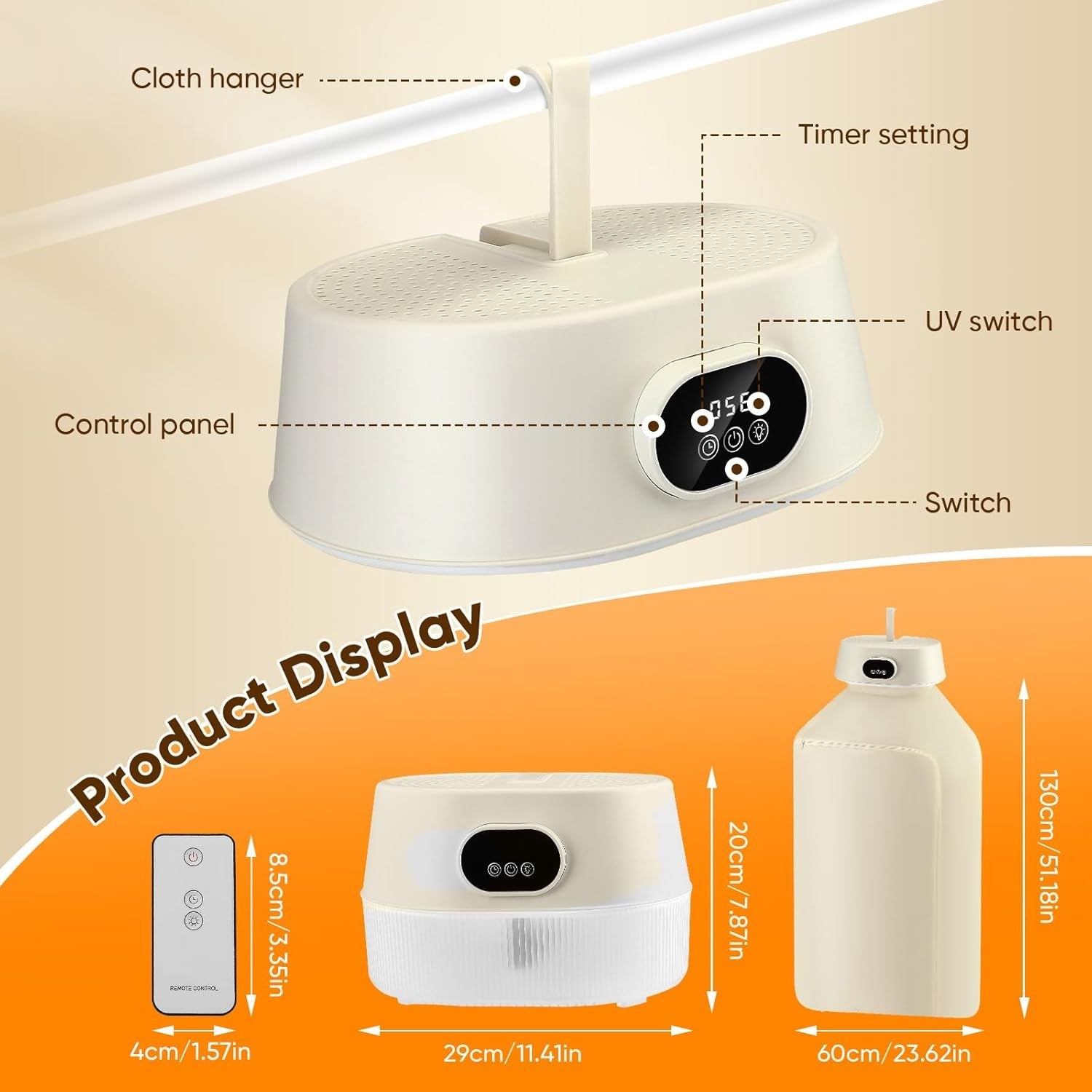 600W Portable Electric Clothes Dryer UV Heated Airer Hanging Mini Indoor