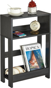 Black Slim Side Table with Shelves | 3-Tier Narrow Bedside & Sofa Table