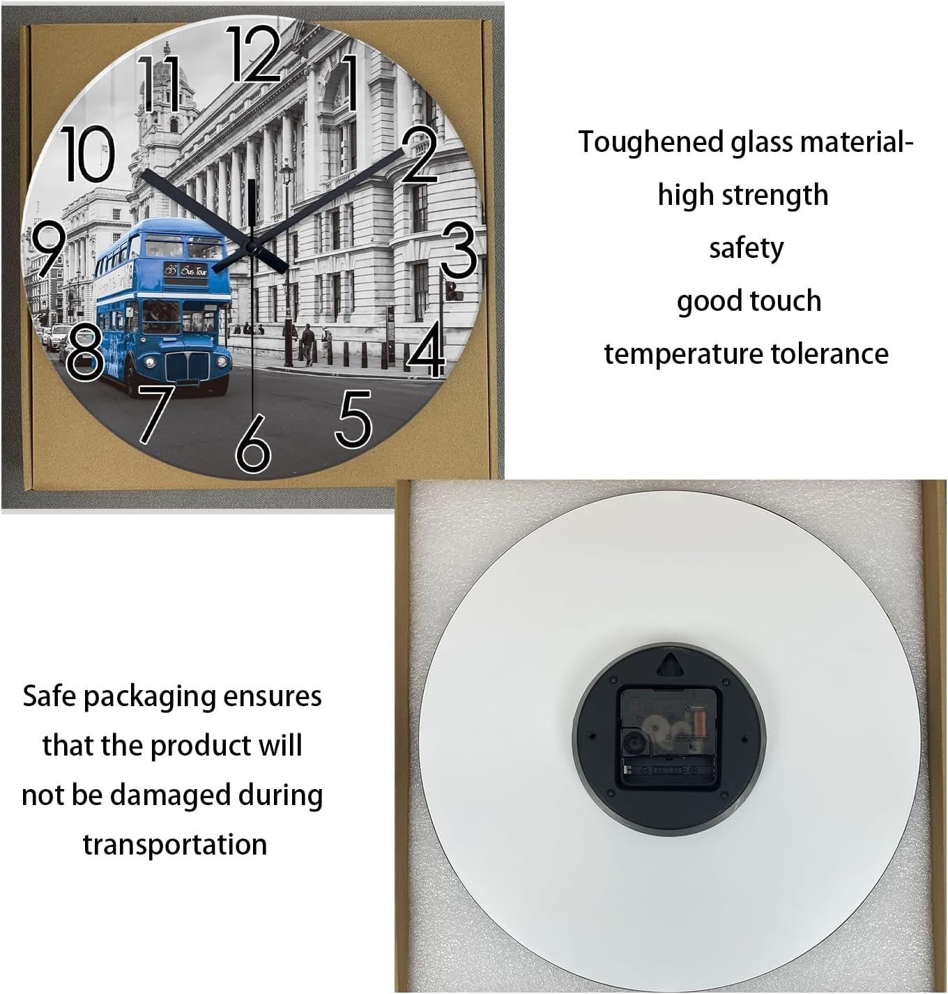 16" London Wall Clock Grey Silent Round Glass Modern Home Decor