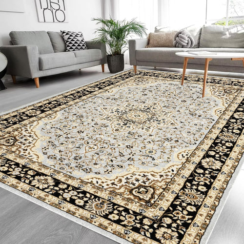 Grey Traditional Area Rug 120x170cm Soft High Pile Non Slip Living Room Carpet