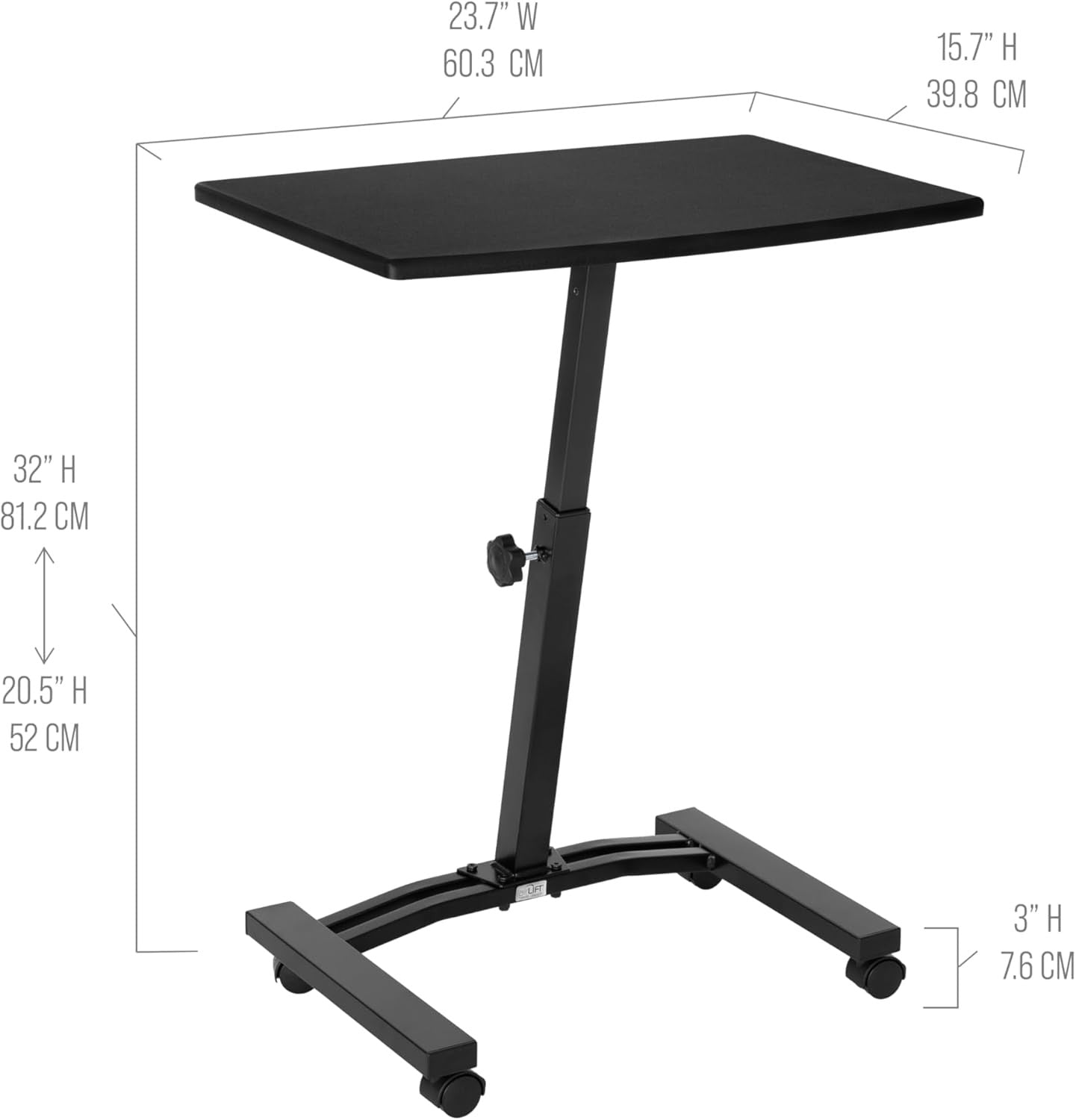 Mobile Height Adjustable Laptop Desk with Wheels Flat Top Workstation Black