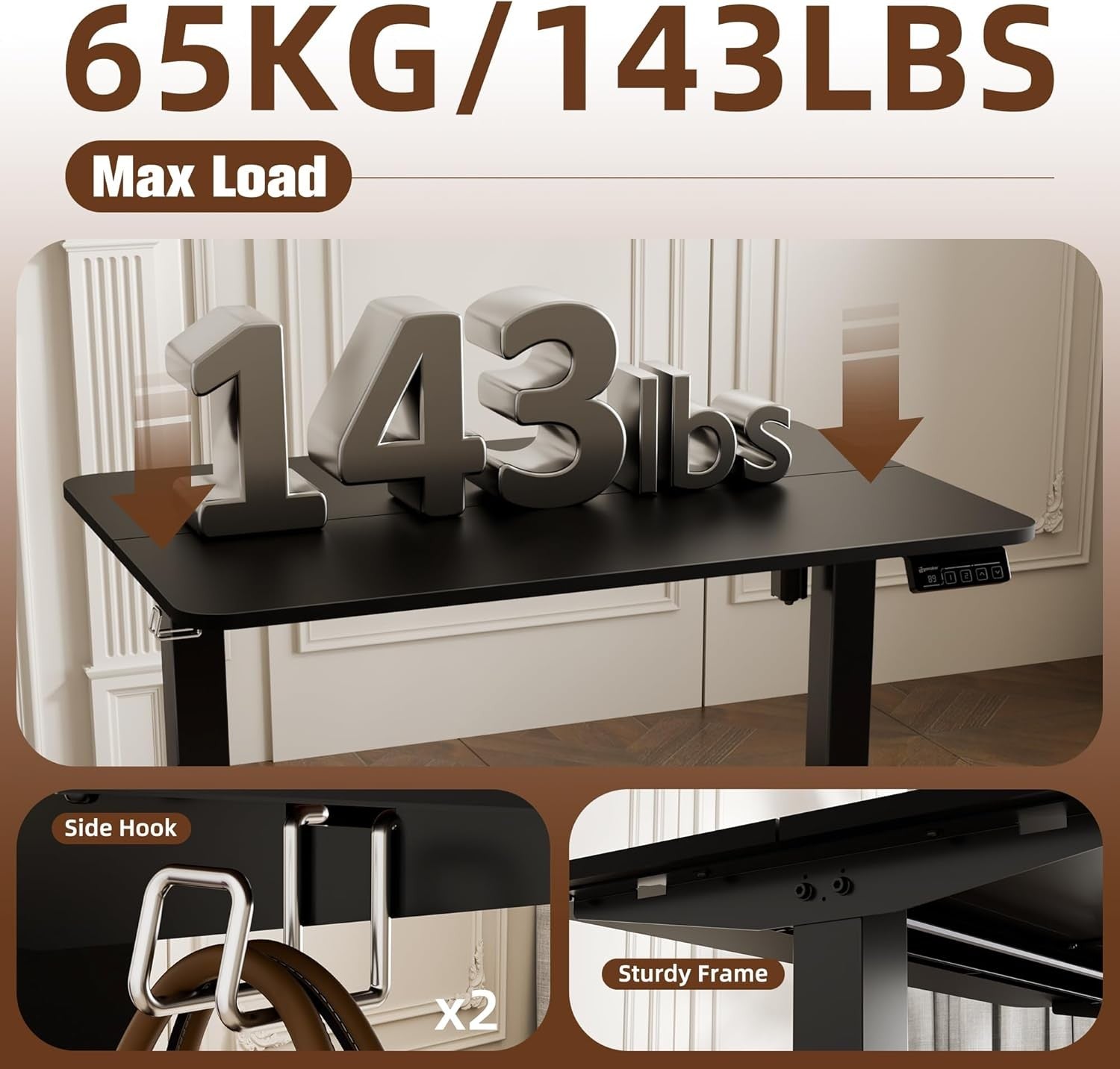 Electric Standing Desk Height Adjustable Sit Stand Home Office Table 90x60cm