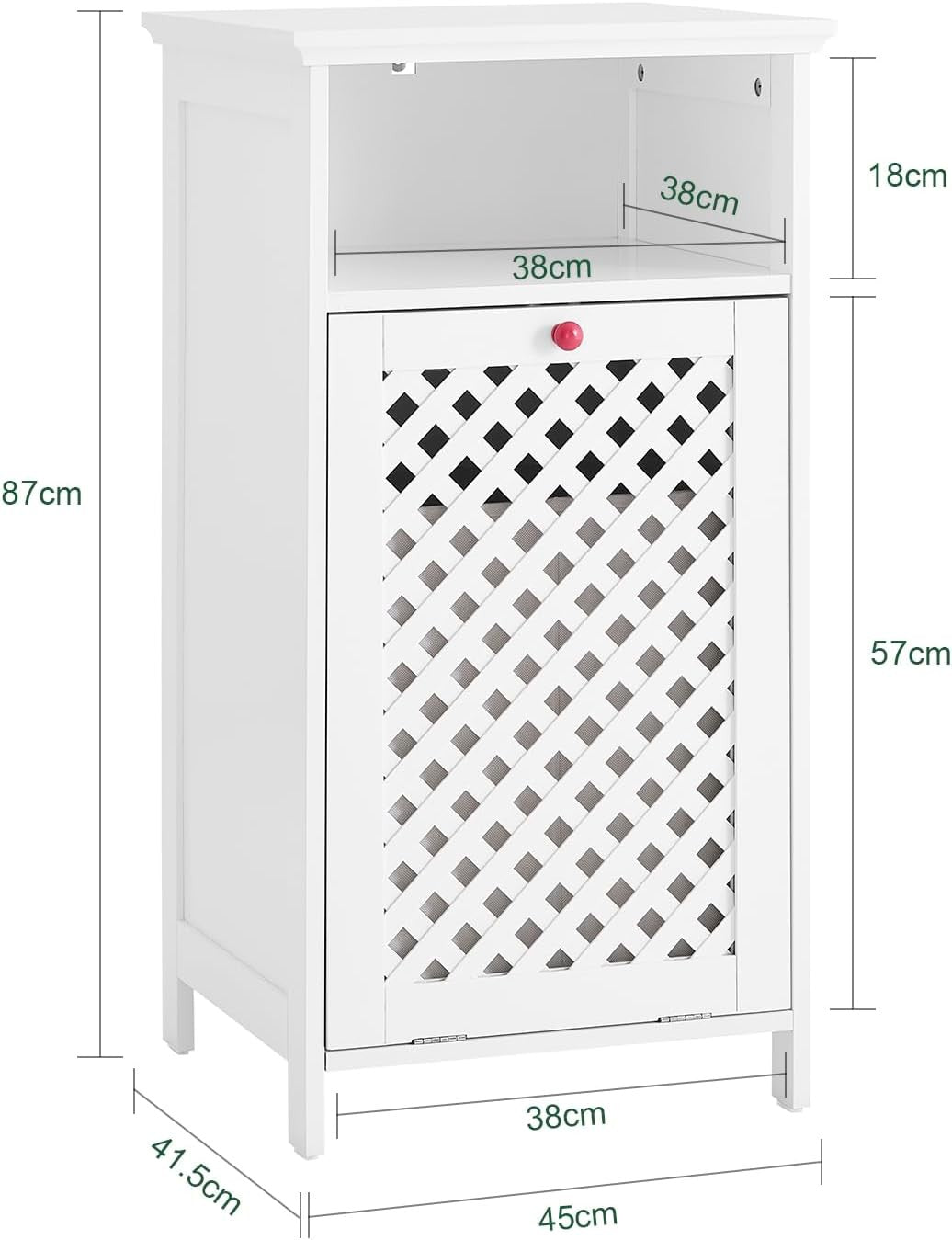White Bathroom Laundry Cabinet with Tilt Basket & Open Shelf Slim Unit 87cm