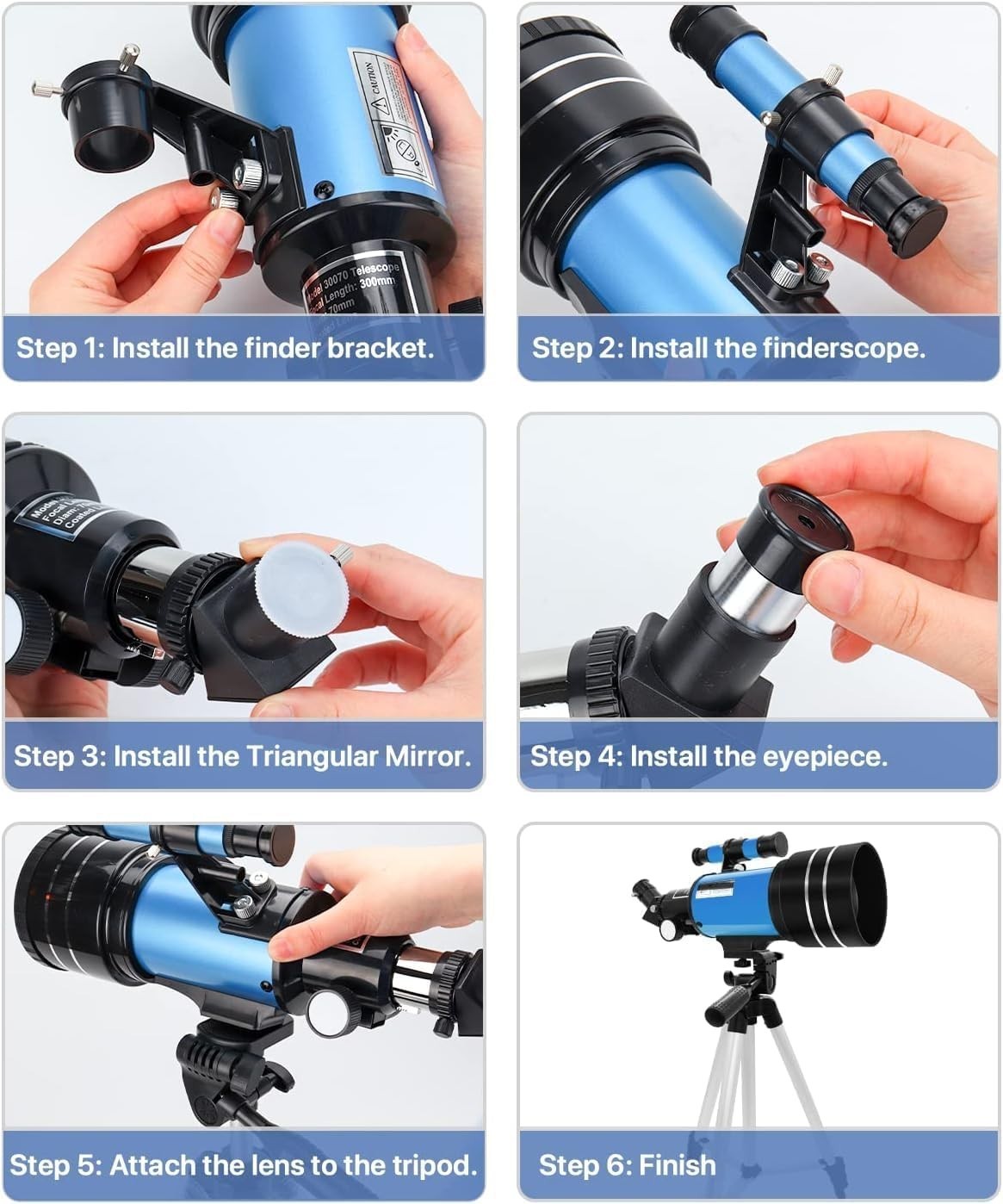 70mm Kids Astronomy Telescope 150x Magnification Tripod Beginner Blue