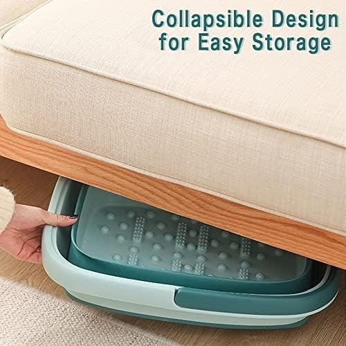 Collapsible Foot Spa Bath Basin with Massage Rollers & Handles, 15L Soak Tub