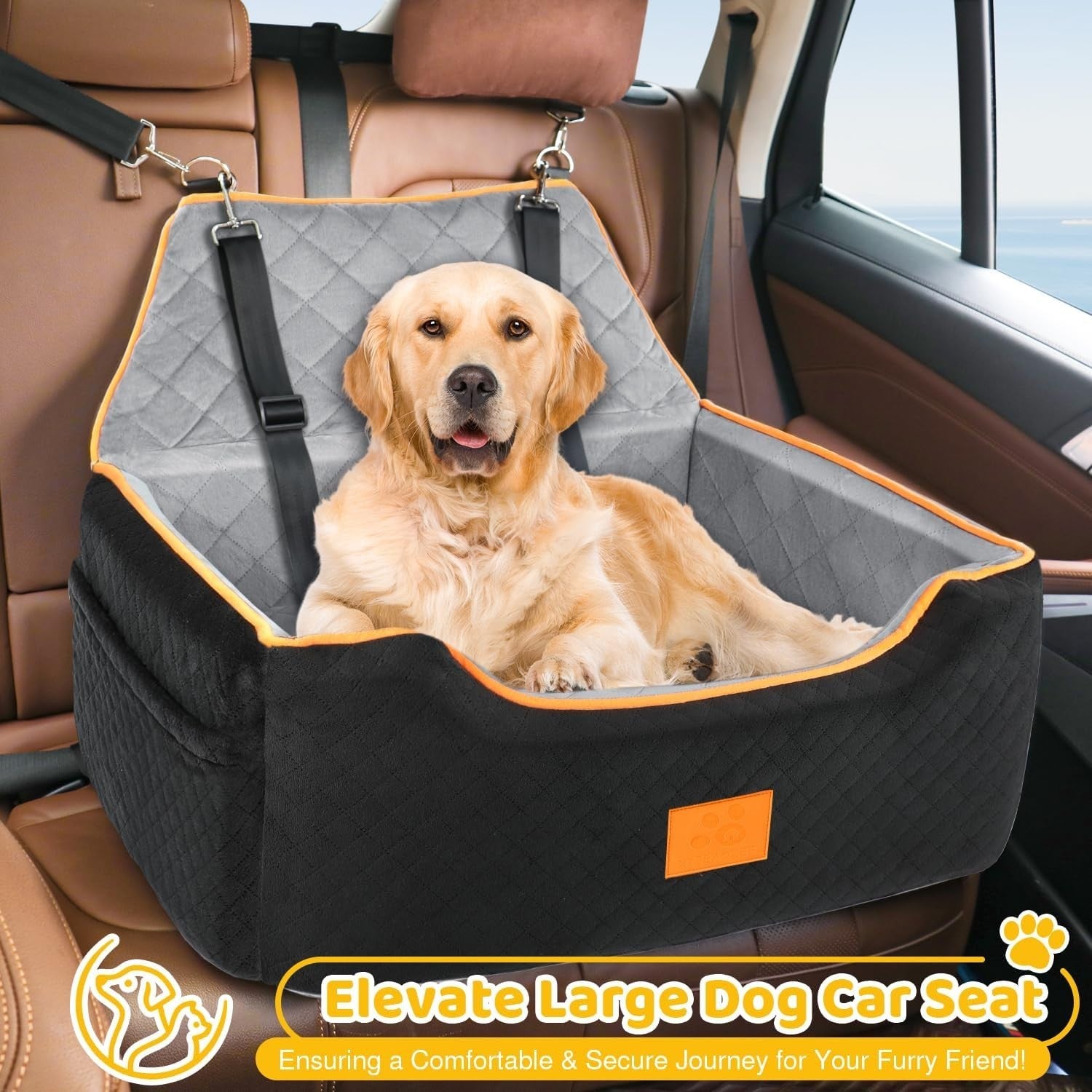 Large Dog Car Seat Booster Bed Memory Foam Travel Seat Up to 55lbs