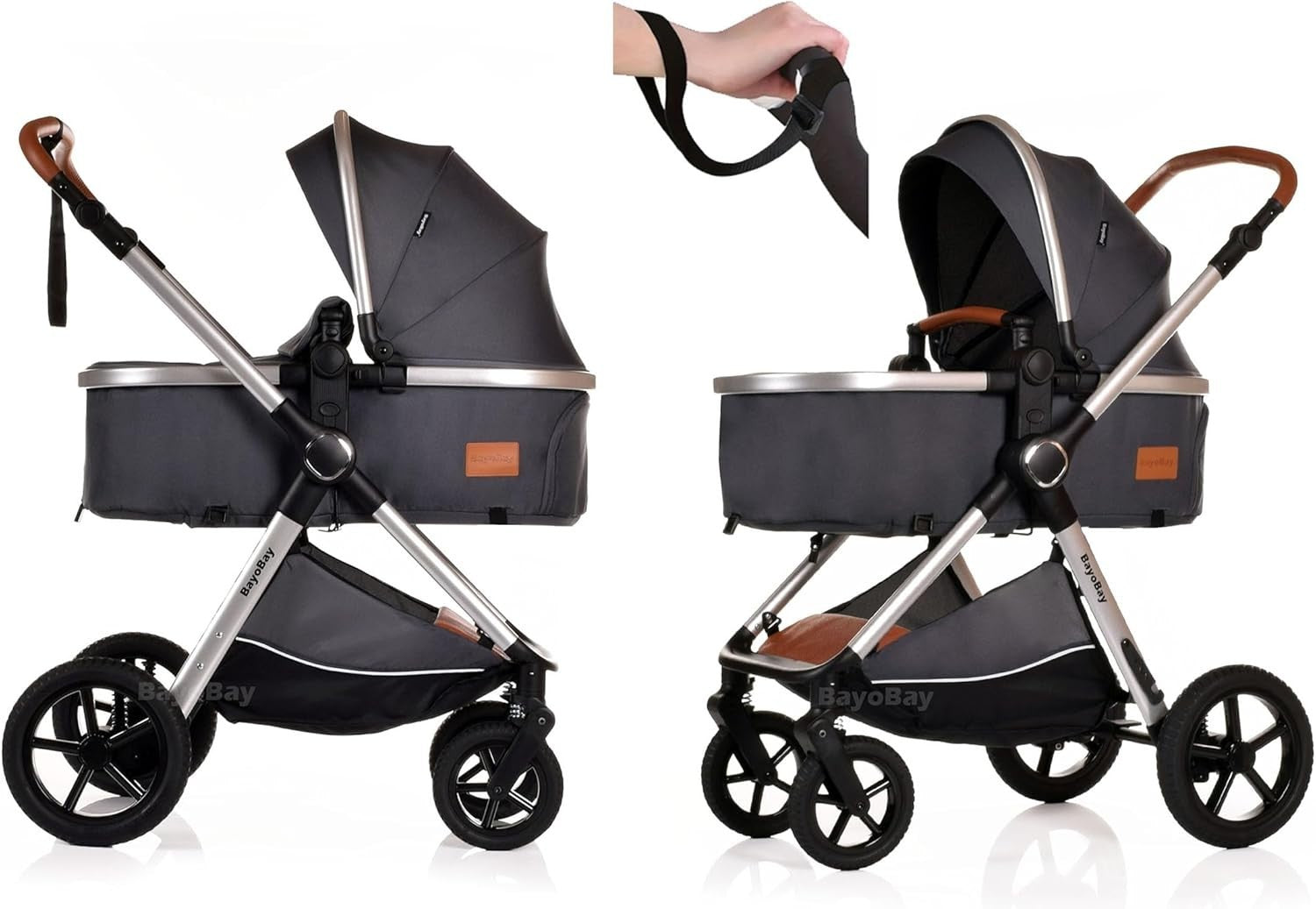 Grey Silver 3 in 1 Baby Pram Travel System Folding Pushchair with Car Seat
