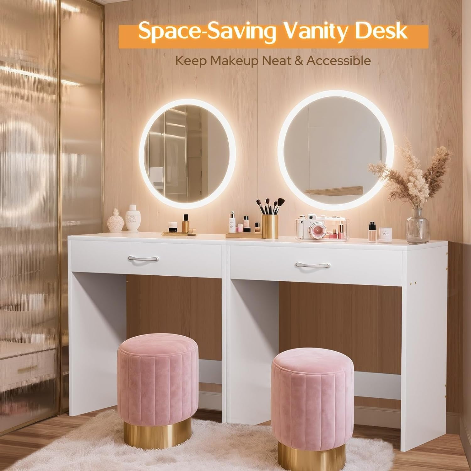 White Modern Compact Dressing Table Vanity Desk 1 Drawer Small Bedroom Wood