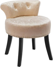 Velvet Tufted Back Dressing Table Stool – Solid Wood Legs Makeup Chair