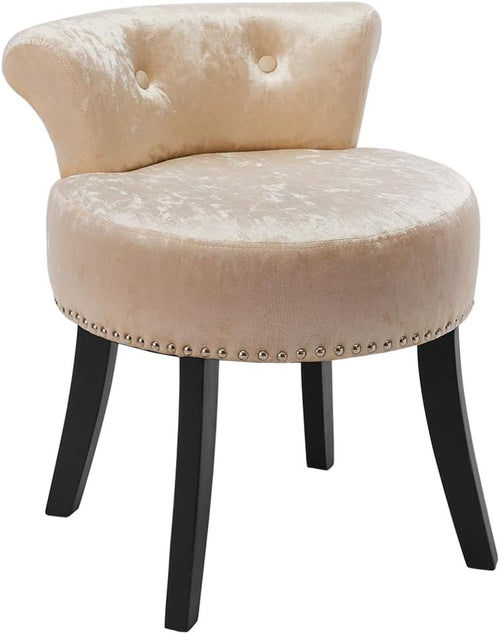 Velvet Tufted Back Dressing Table Stool – Solid Wood Legs Makeup Chair