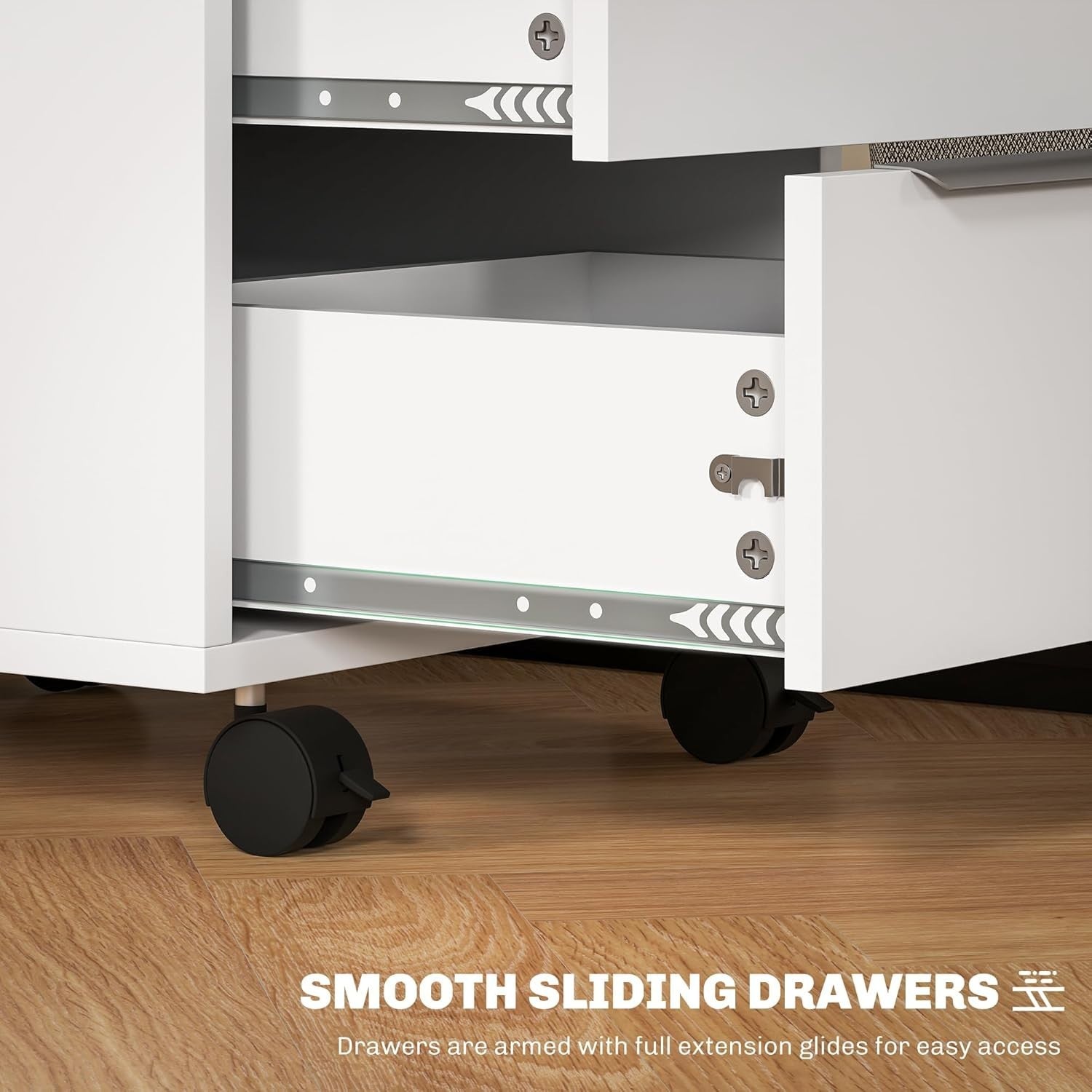White Lockable Rolling Drawer Cabinet 3 Tier Under Desk File Unit