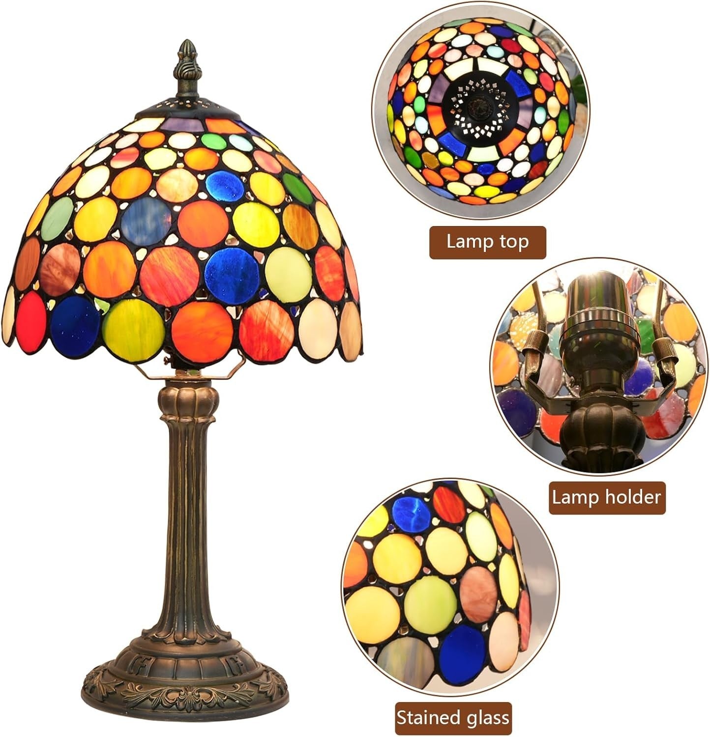Multicolor Stained Glass Table Lamp Retro Bedroom Office Desk Night Light