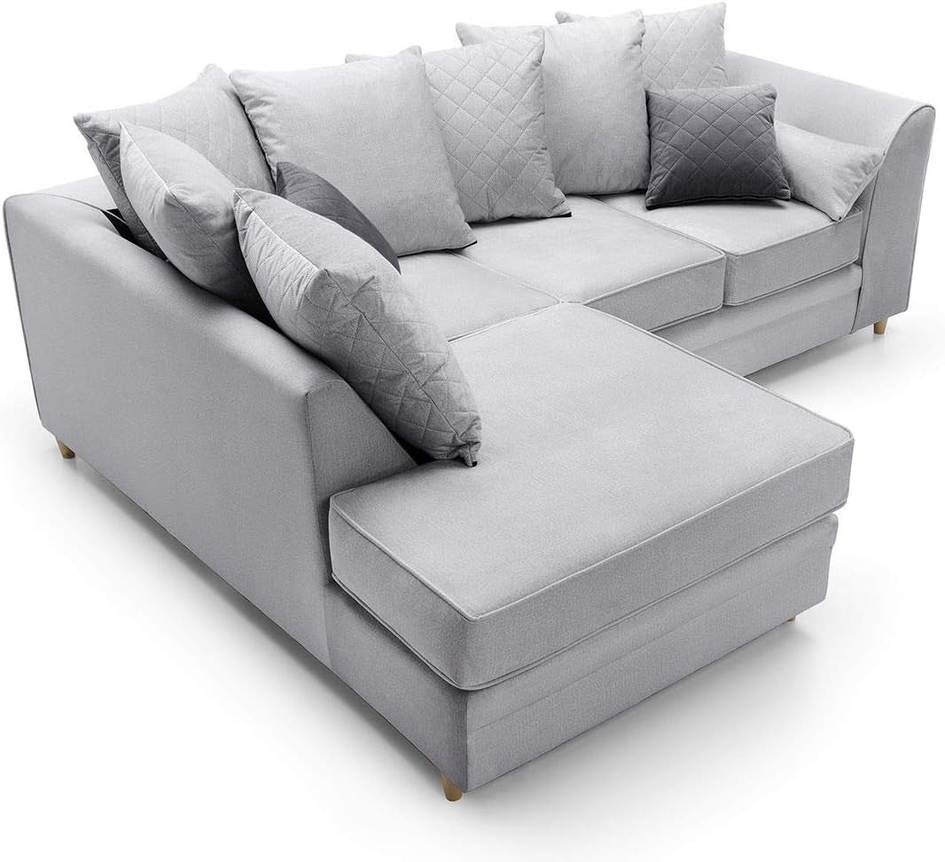 Light Grey L Shape Corner Sofa Velvet Fabric Water Repellent Plush Comfort