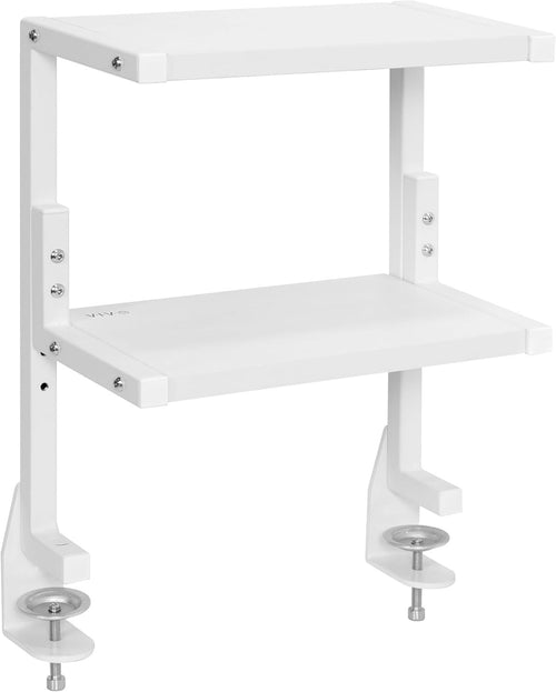 Clamp-On Desk Shelf 2-Tier White 13" Above/Below Mount Storage Organizer