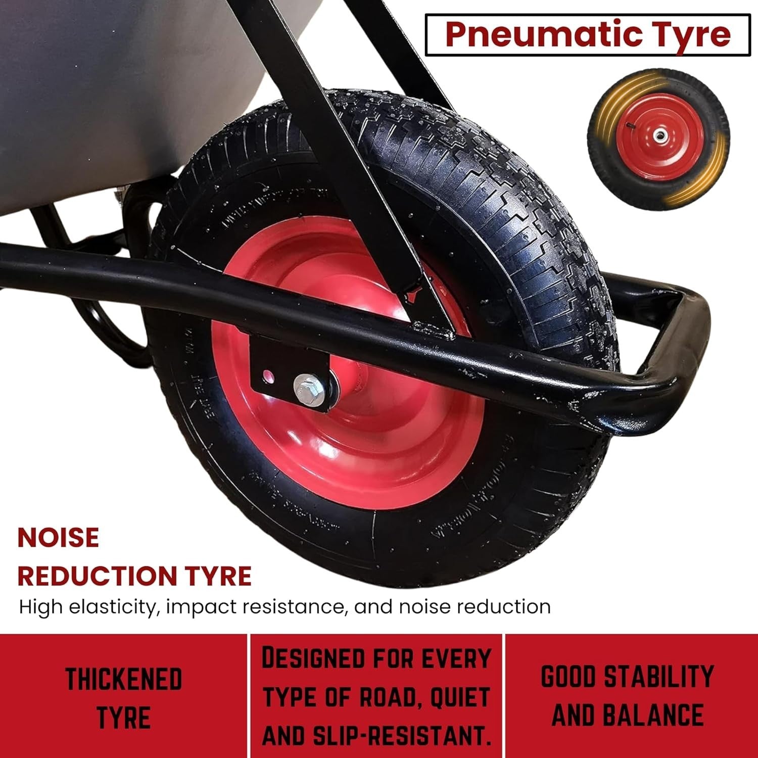 90L Heavy Duty Wheelbarrow Silver – Galvanise Metal Tray w/ Pneumatic Tyre 150kg