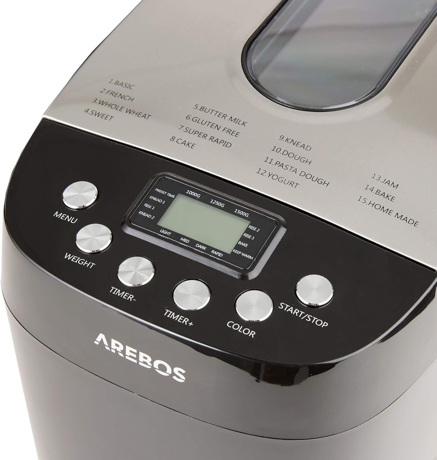 1500g Bread Maker 15 Programmes Timer LCD Display 3 Browning Levels