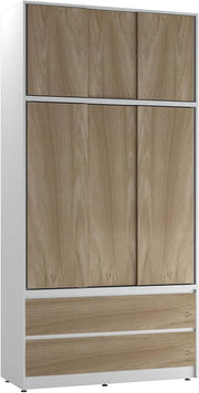 Oak Door Sliding Wardrobe 240cm 6 Doors 4 Drawers Spacious Bedroom Closet