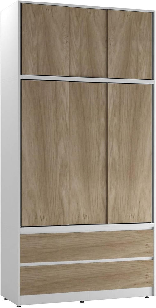 Oak Door Sliding Wardrobe 240cm 6 Doors 4 Drawers Spacious Bedroom Closet