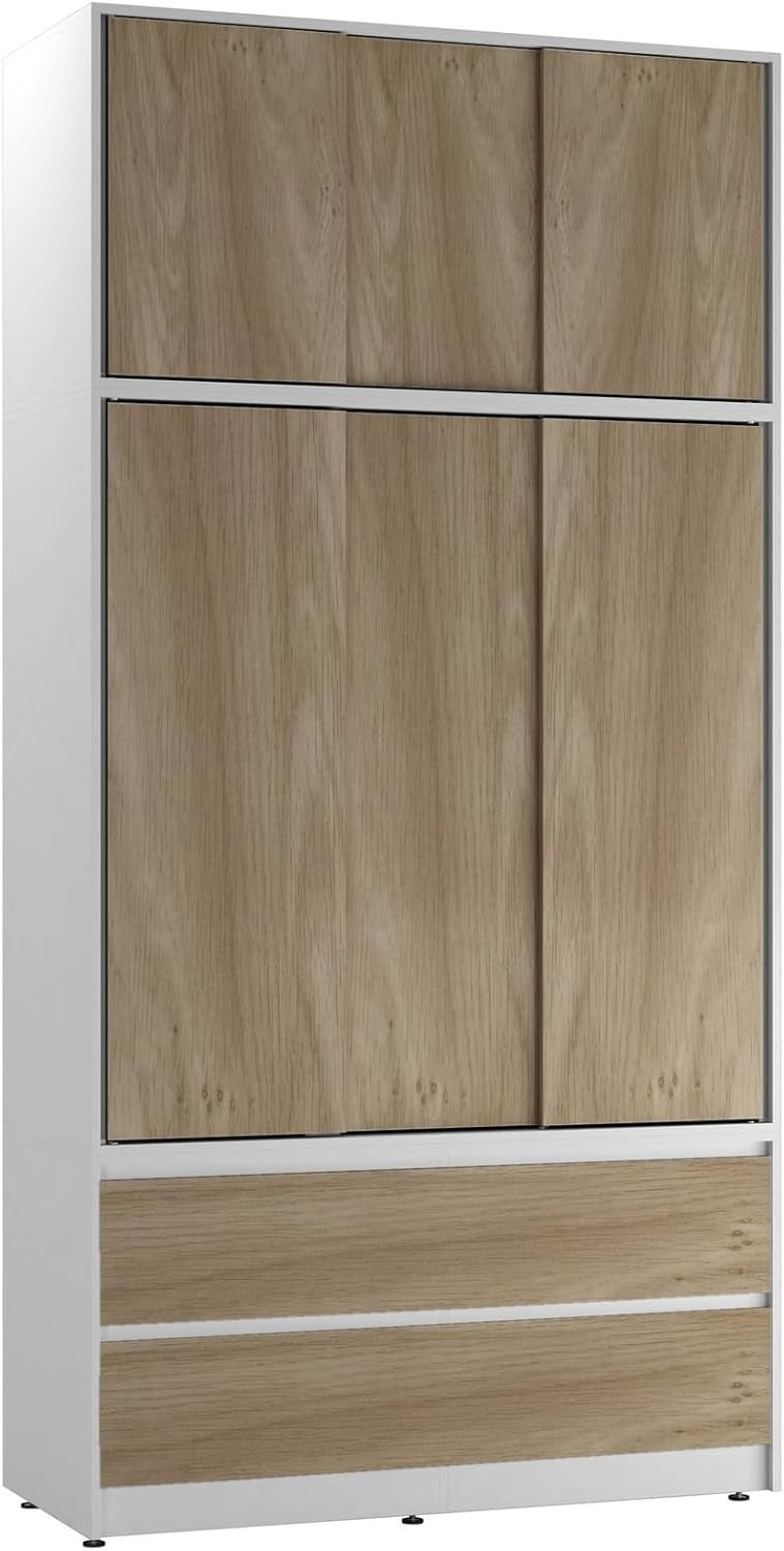 Oak Door Sliding Wardrobe 240cm 6 Doors 4 Drawers Spacious Bedroom Closet