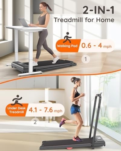 Foldable Under Desk Treadmill 2.5HP Adjustable Incline Home Office Gym