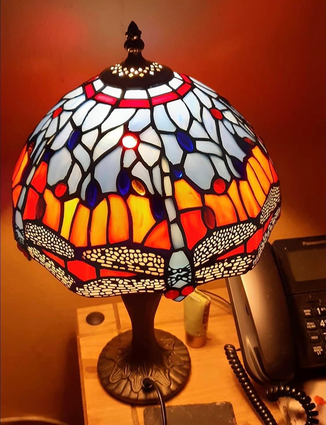 Tiffany Style Dragonfly Table Lamp Stained Glass Antique Look 42cm E27