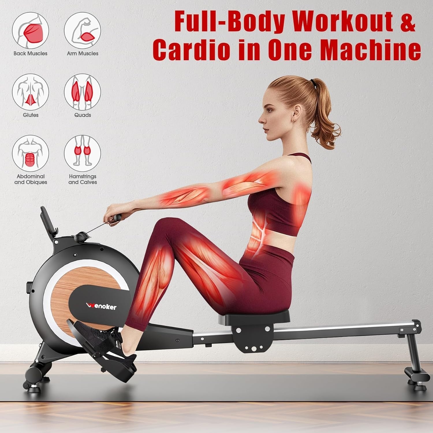 Magnetic Rowing Machine Quiet 16-Level Compact Foldable LCD Home Gym Rower 350LB