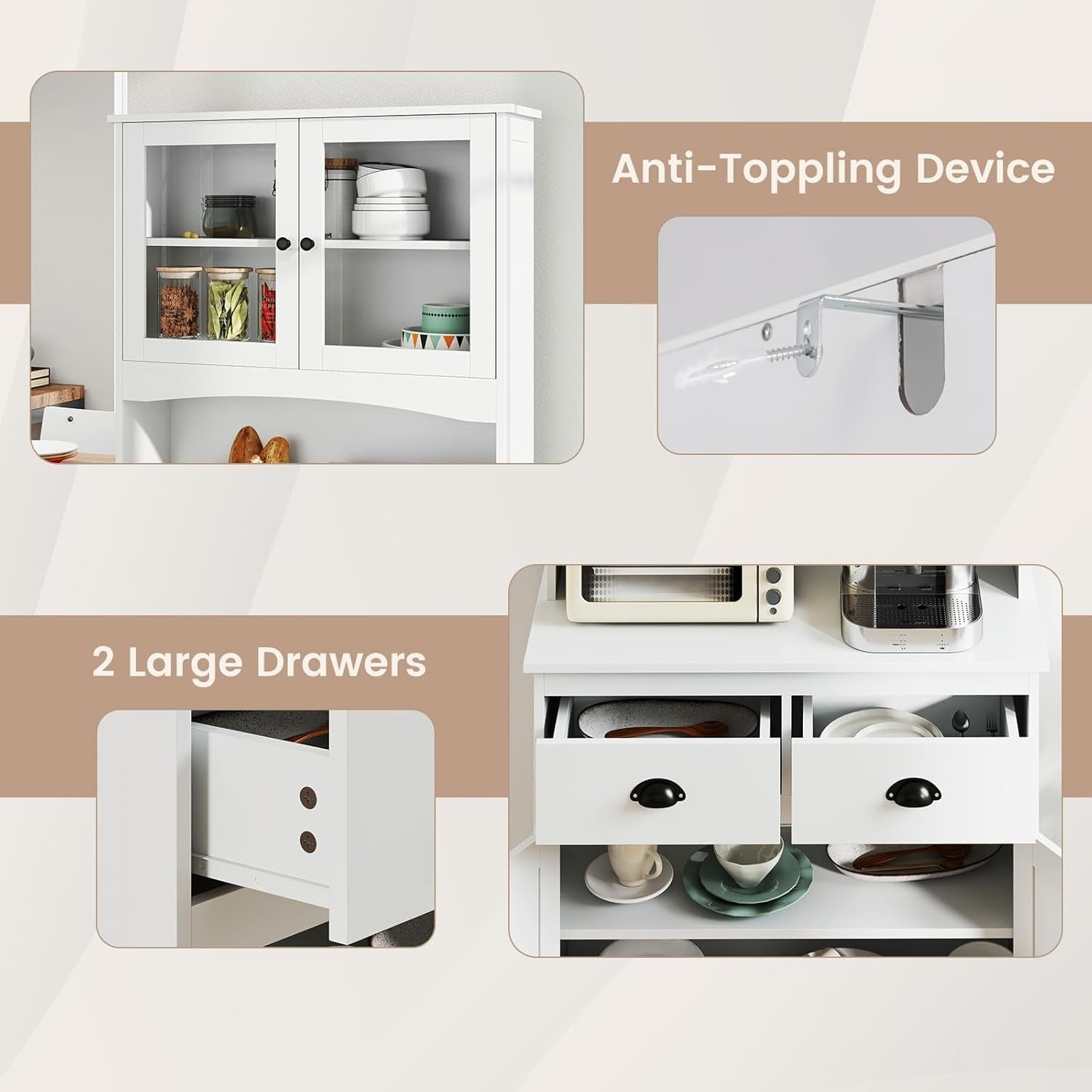170cm Tall 4-Door Kitchen Cupboard 2-Drawer Adjustable Shelves White