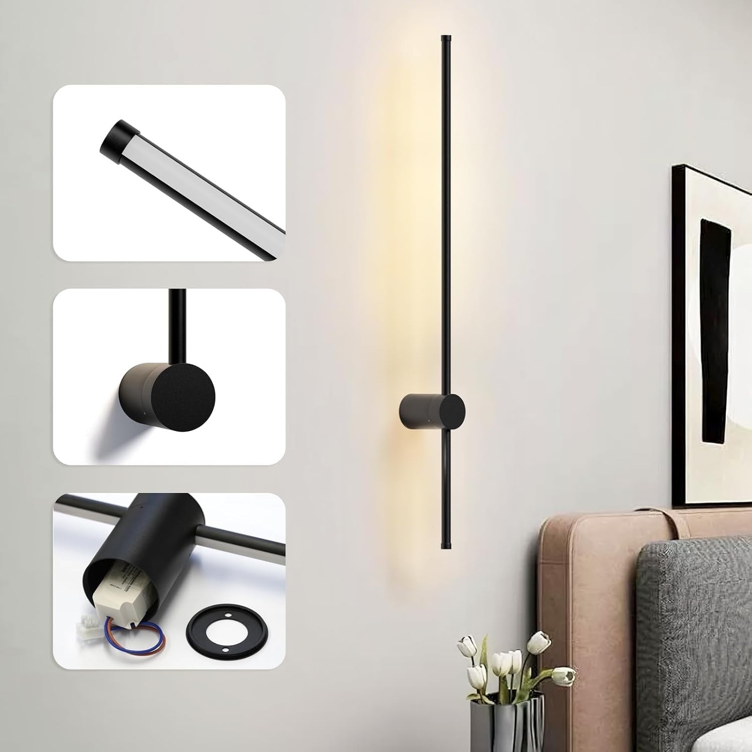 Modern LED Indoor Wall Light 120cm Warm Light Black Aluminum