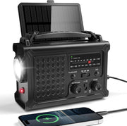 Emergency Solar Hand Crank Radio with 12000mAh Battery, Flashlight