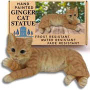 Realistic Orange Tabby Cat Statue Polyresin Garden Ornament Weatherproof Laying