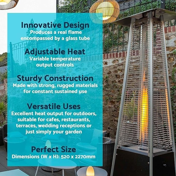 Outdoor Gas Pyramid Patio Heater 13kW with Cover – Adjustable Heat & Safety