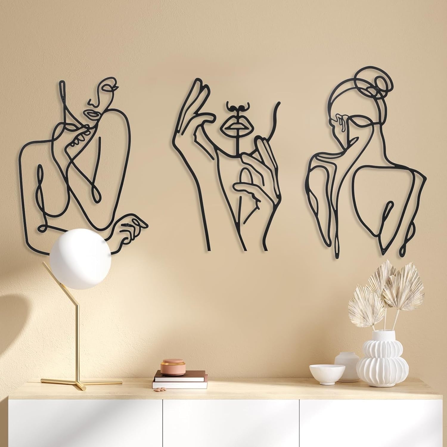 3Pcs Metal Wall Art Minimalist Abstract Woman Line