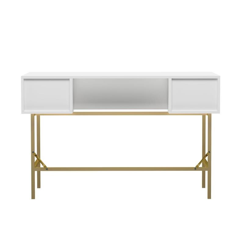 Modern White Console Table Desk with 3 Drawers & Gold Legs