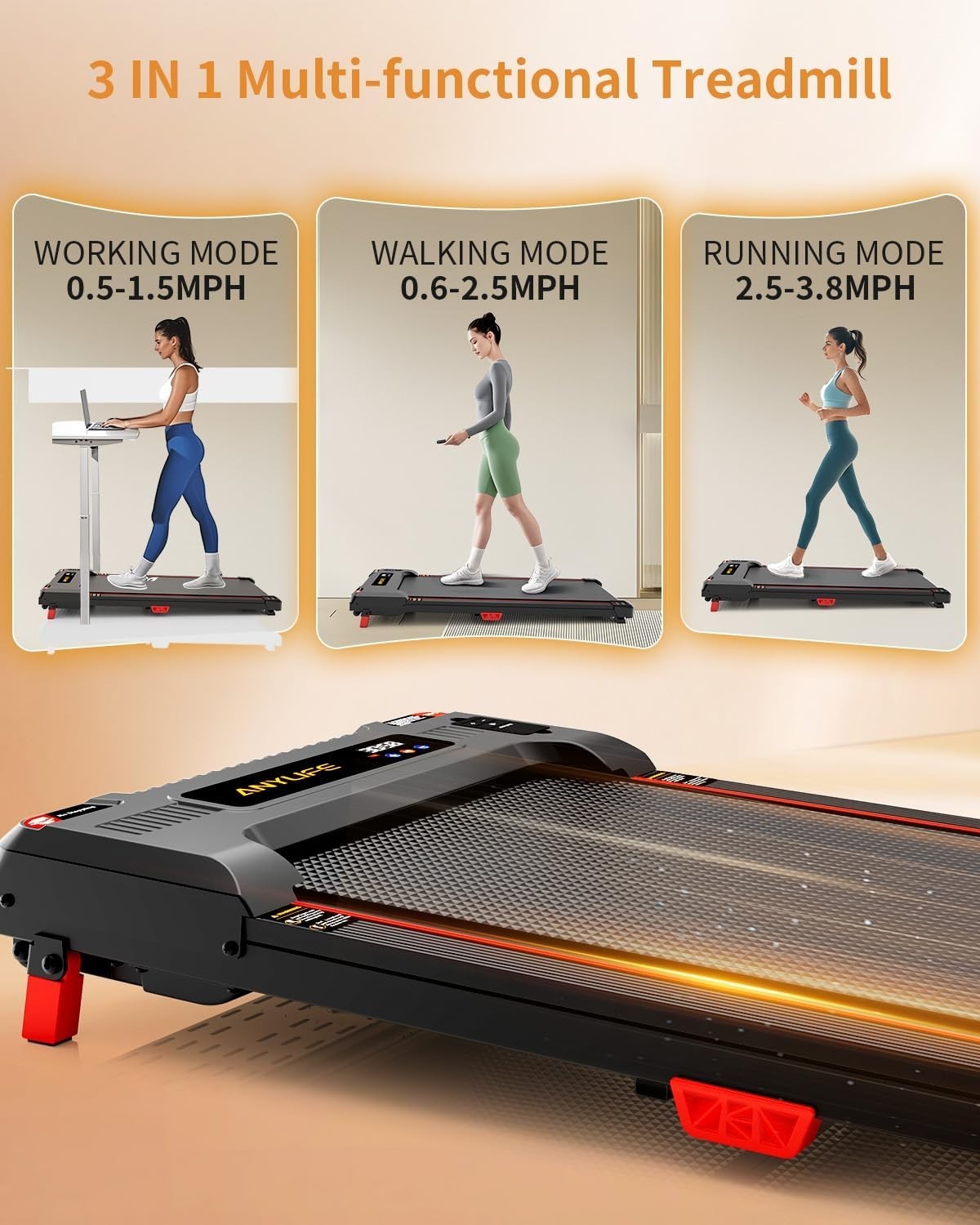 Under Desk Treadmill 2.5HP Quiet Compact Walking Pad Home Gym