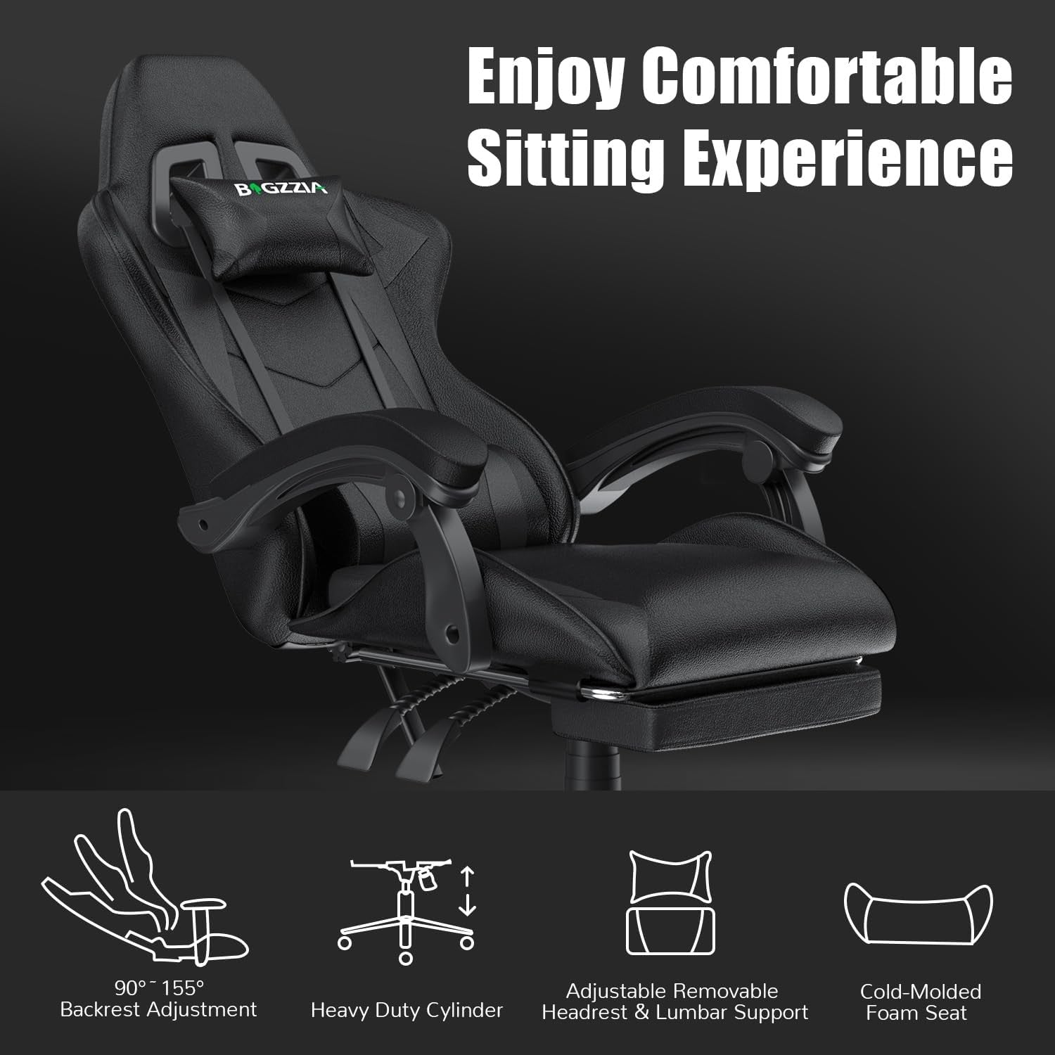 Ergonomic Gaming Chair Recliner w/ Footrest Lumbar Support Black