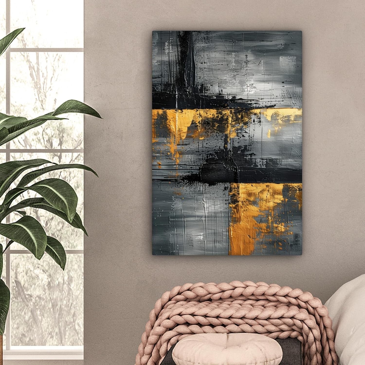 Abstract Gold Black Canvas Wall Art 40x60cm Framed Modern Luxury