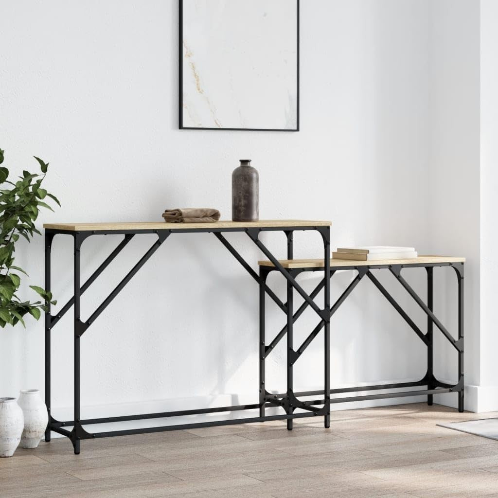 Nesting Console Table Sonoma Oak Metal Frame 80kg Capacity Entry Sofa Side Desk