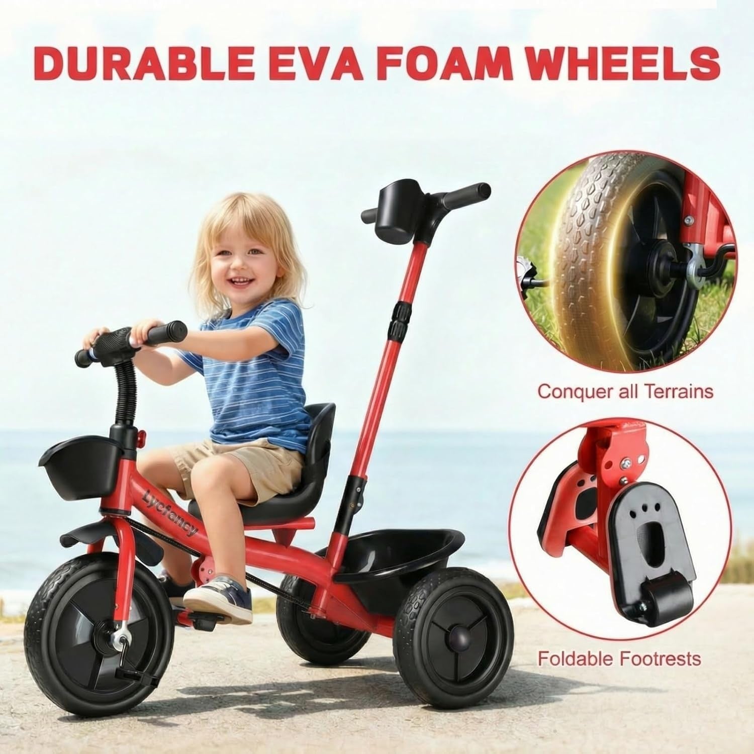Kids Tricycle 2 In 1 Push Trike Parent Handle Adjustable Seat Red
