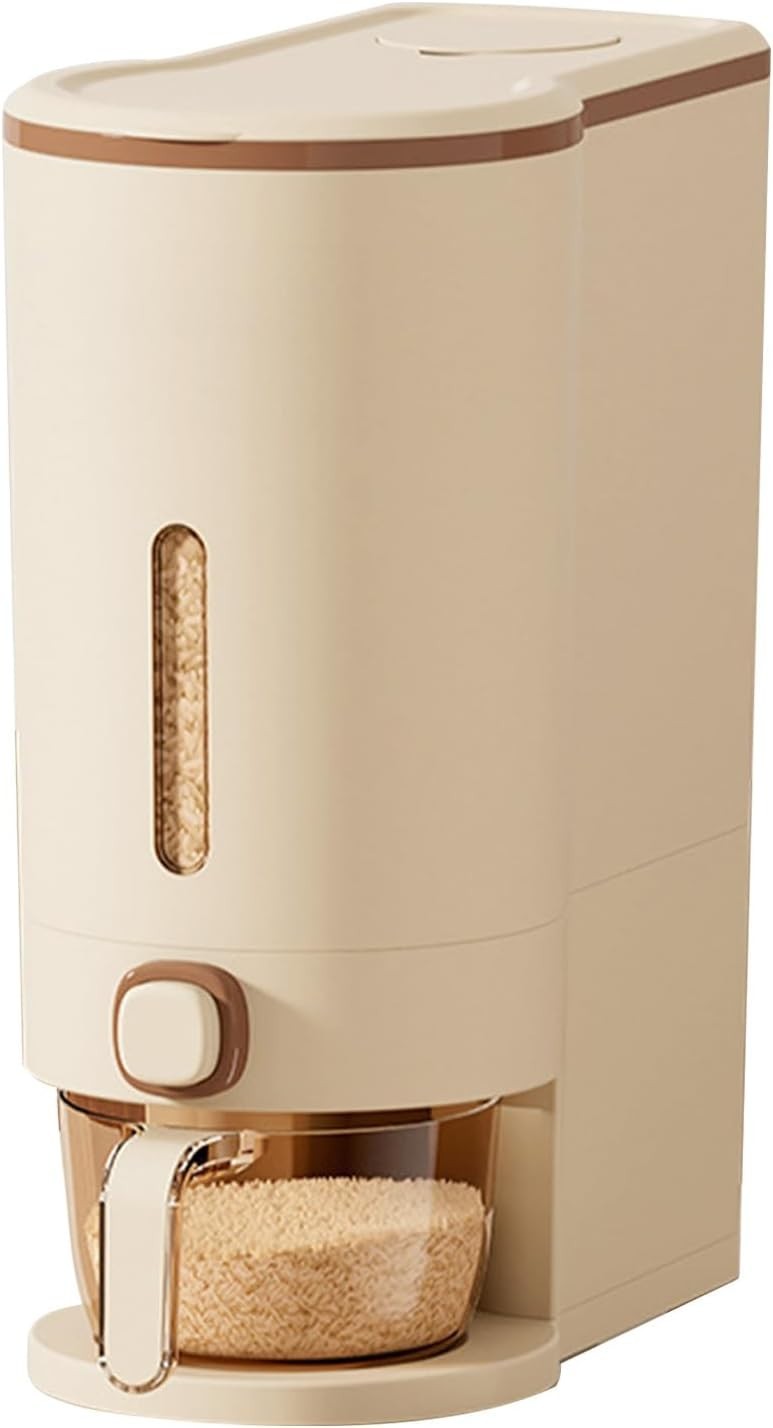 10KG Press Rice Dispenser Airtight Storage Container Measuring Cup Bin