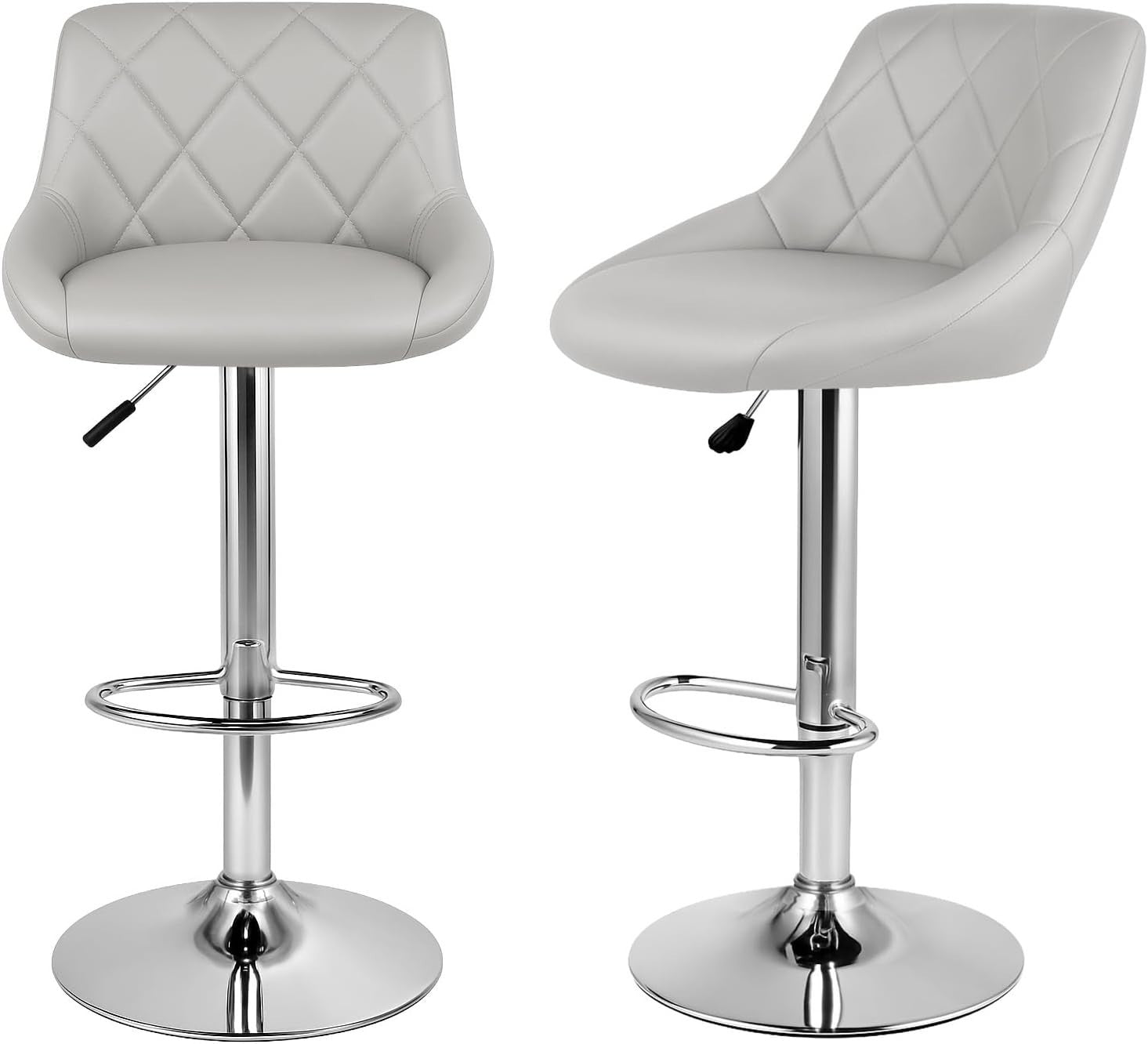 Set of 2 Adjustable Swivel Bar Stools – Light Grey L-Shape
