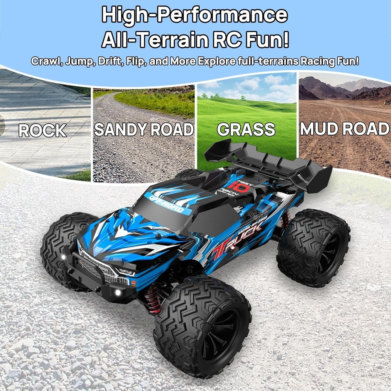 1:16 4WD High Speed RC Car 40KM/H Off-Road Monster Truck 2 Batteries for Kids