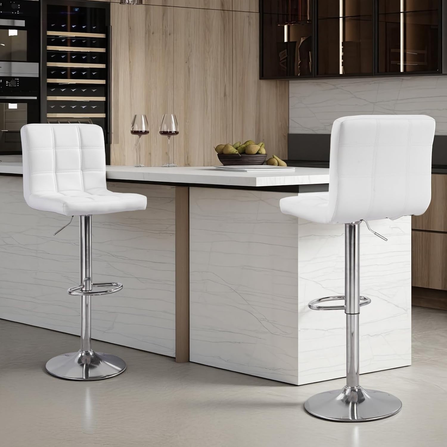 White PU Leather Bar Stool – Adjustable 360° Swivel Kitchen Chair