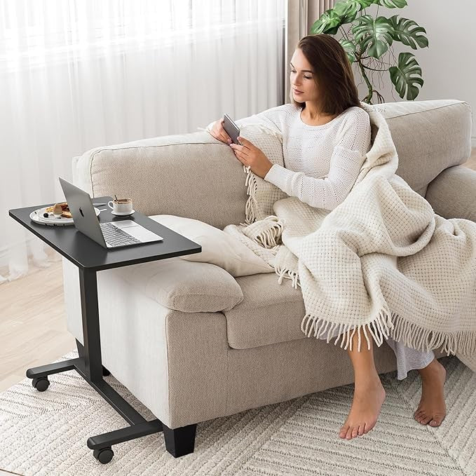 Overbed Laptop Table C Shaped Height Adjustable on Wheels 80x40cm Black