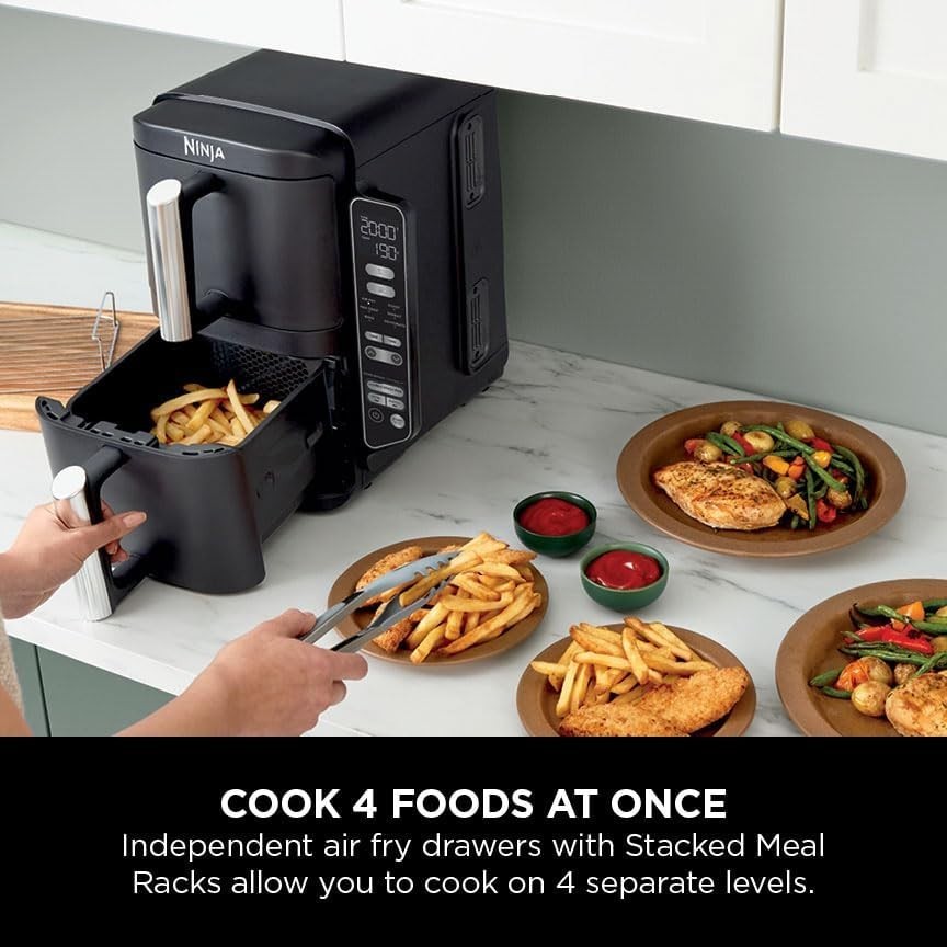 Vertical Double Stack Air Fryer 7.6L Dual Drawer 4 Level Space Saving